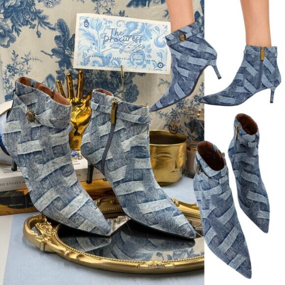🆕 KURT GEIGER LONDON 🧿 NWOB Kensington Flexi Ankle Boot, Denim - Sz 37 US 7 - Picture 1 of 14